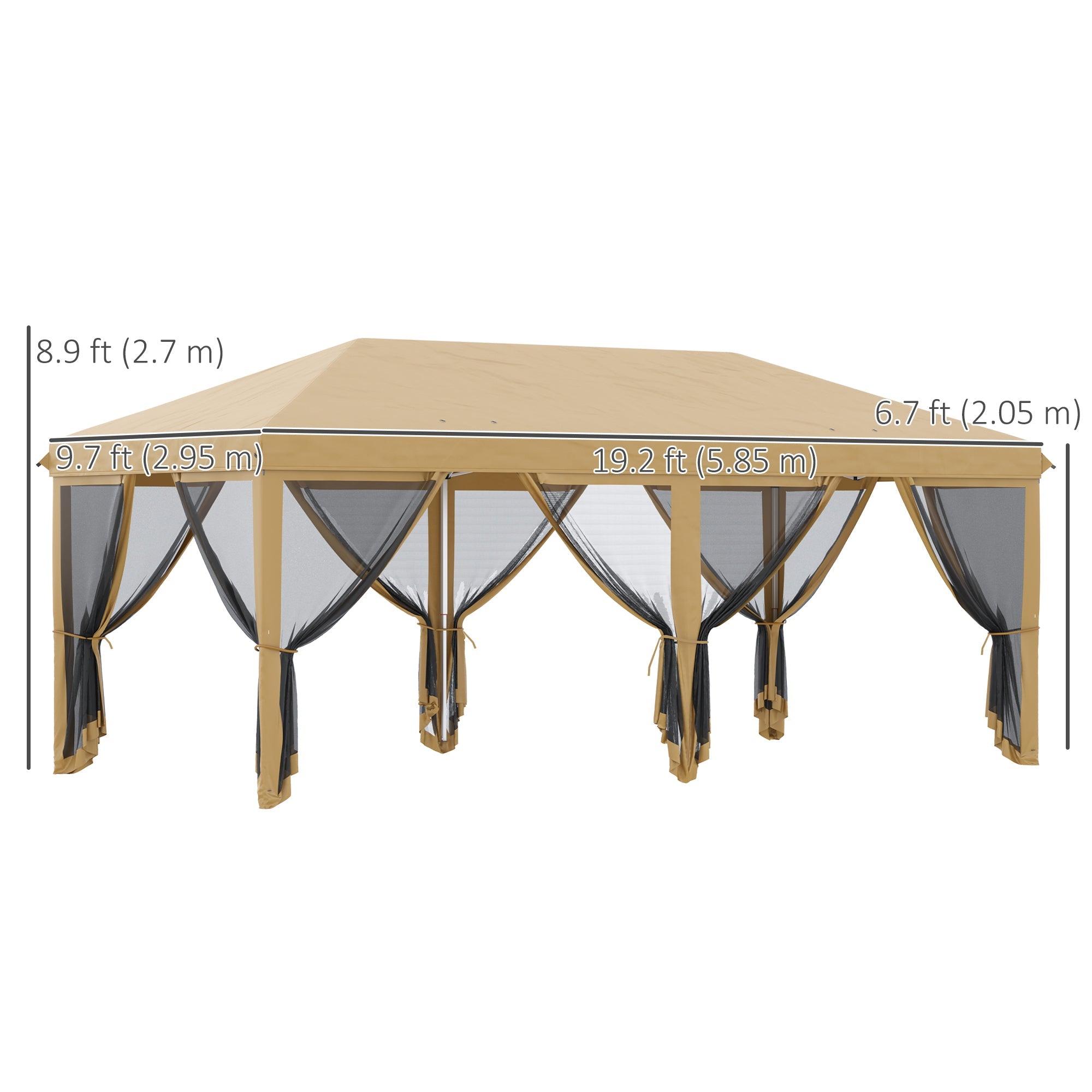 Outsunny 10 x 20ft Pop Up Canopy Tent with 6 Removable Mesh Sidewalls and Carry Bag, Beige 