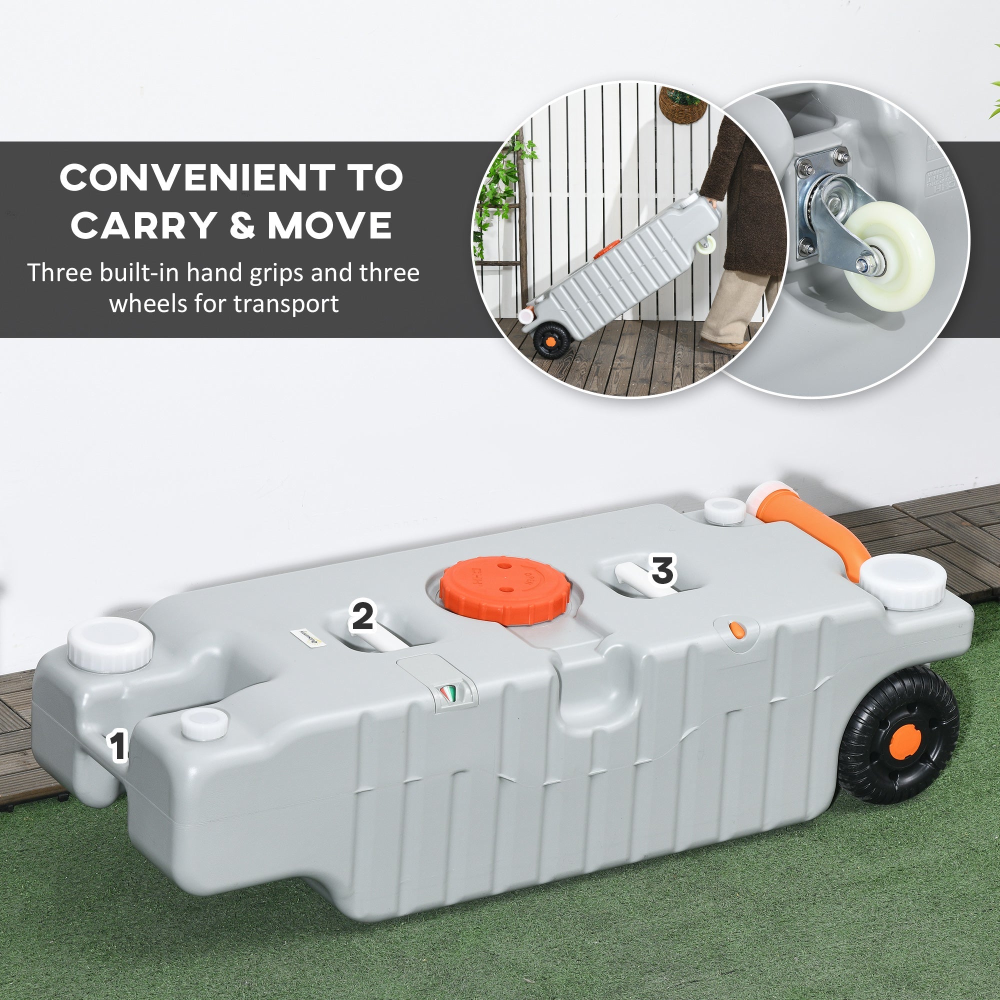 Outsunny RV Portable Waste Water Tank: 19.8 Gallon, with Rotating Drain Spout, Level Indicator, 3 Wheels for Easy Transport 