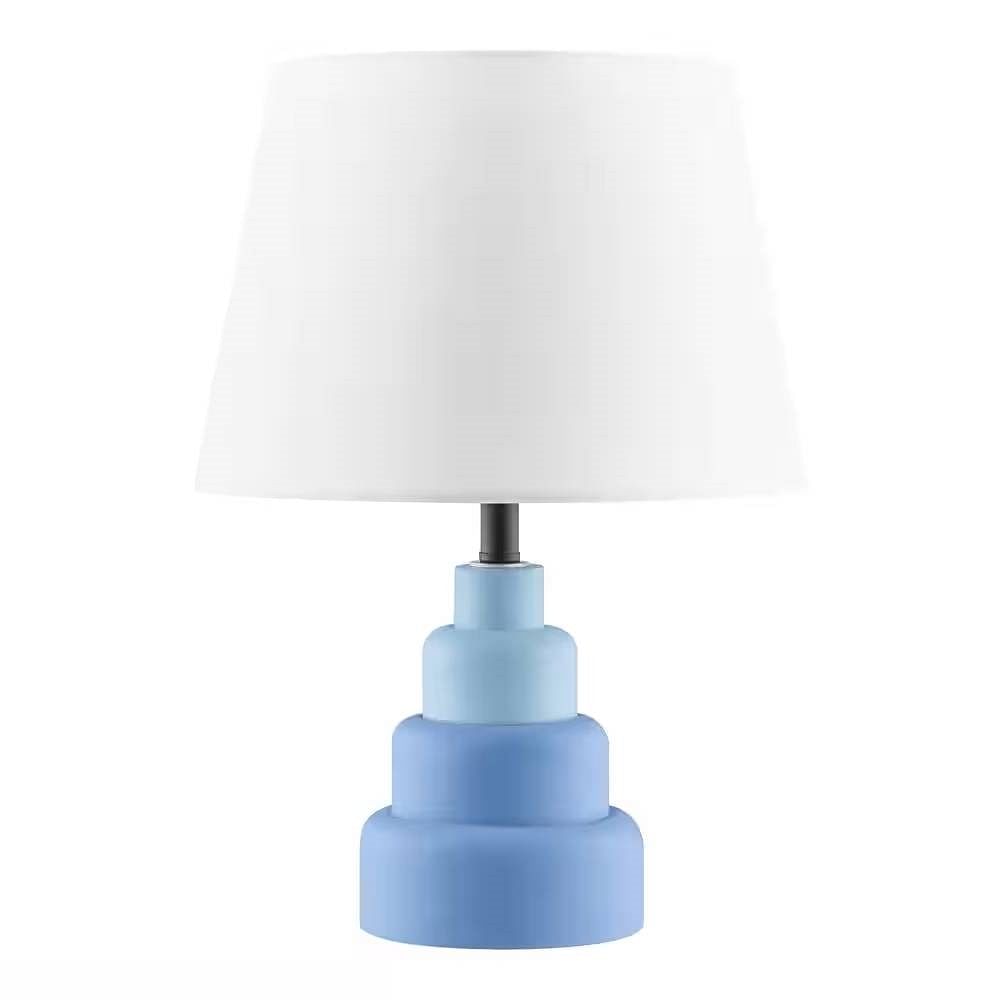 Small Blue Desk Light Table Lamp with White Fabric Shade for Bedside Nightstand - Free Shipping