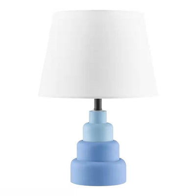 Small Blue Desk Light Table Lamp with White Fabric Shade for Bedside Nightstand - Free Shipping 