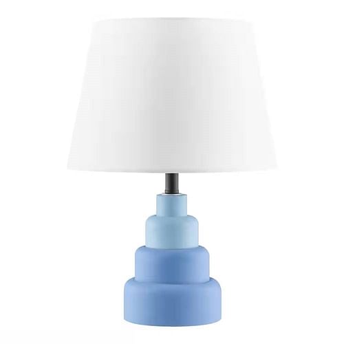 Small Blue Desk Light Table Lamp with White Fabric Shade for Bedside Nightstand - Free Shipping