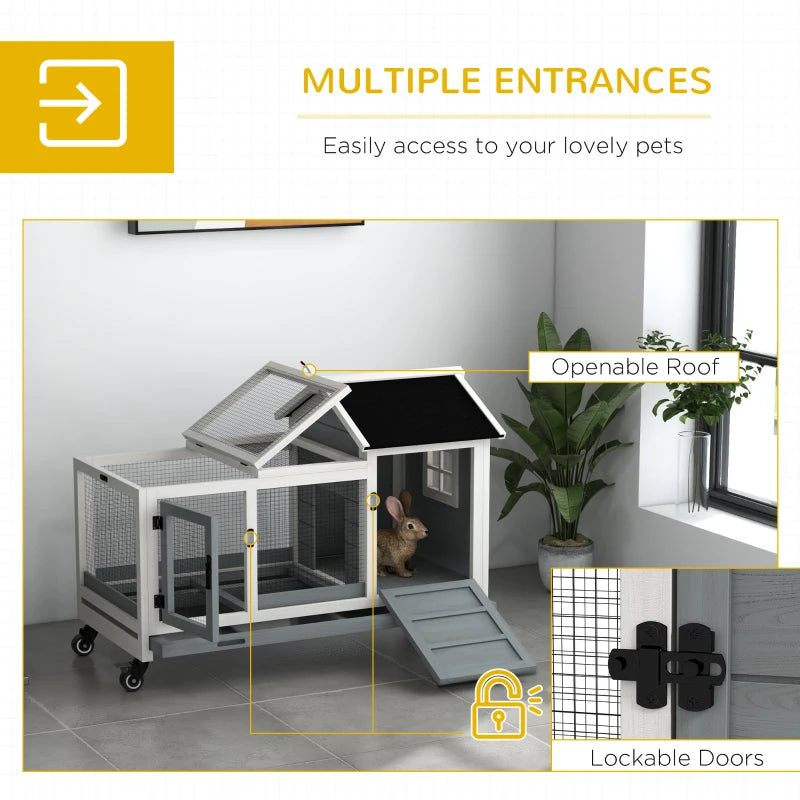 Rabbit Cage with Wheels, Ramp, Run, Tray for Indoor Outdoor, Suitable for Rabbit, Guinea Pig, Grey
