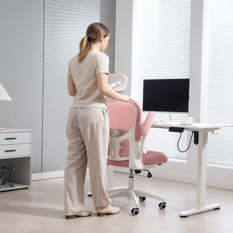 Office Chair, Mesh Computer Desk Chair with Adjustable Headrest, 4D Lumbar Support, Flip-up Arm, Pink
