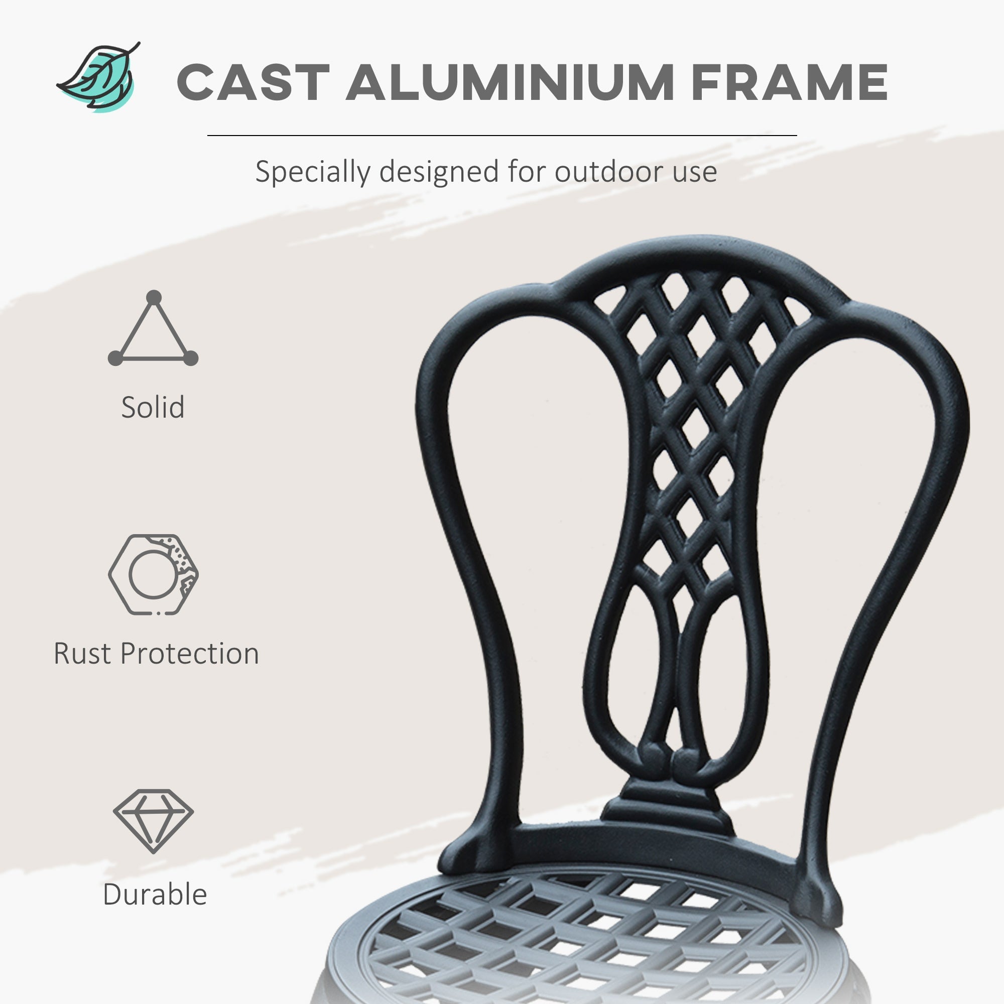 Outsunny 3 Pieces Antique Outdoor Bistro Set Cast Aluminum Patio Table and Chairs with Umbrella Hole Black 