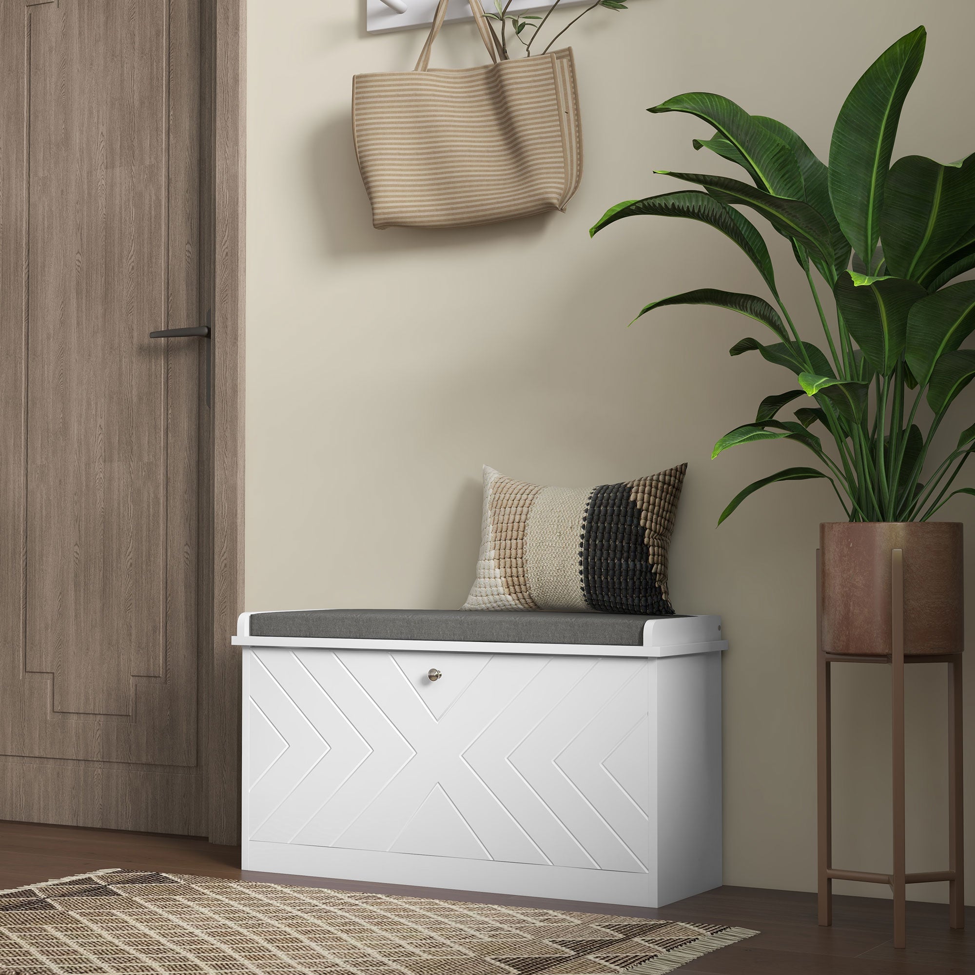 HOMCOM Entryway Shoe Bench with Storage Flip Drawer Adjustable Shelf for 8 Pairs Cushioned Hallway Bench White 