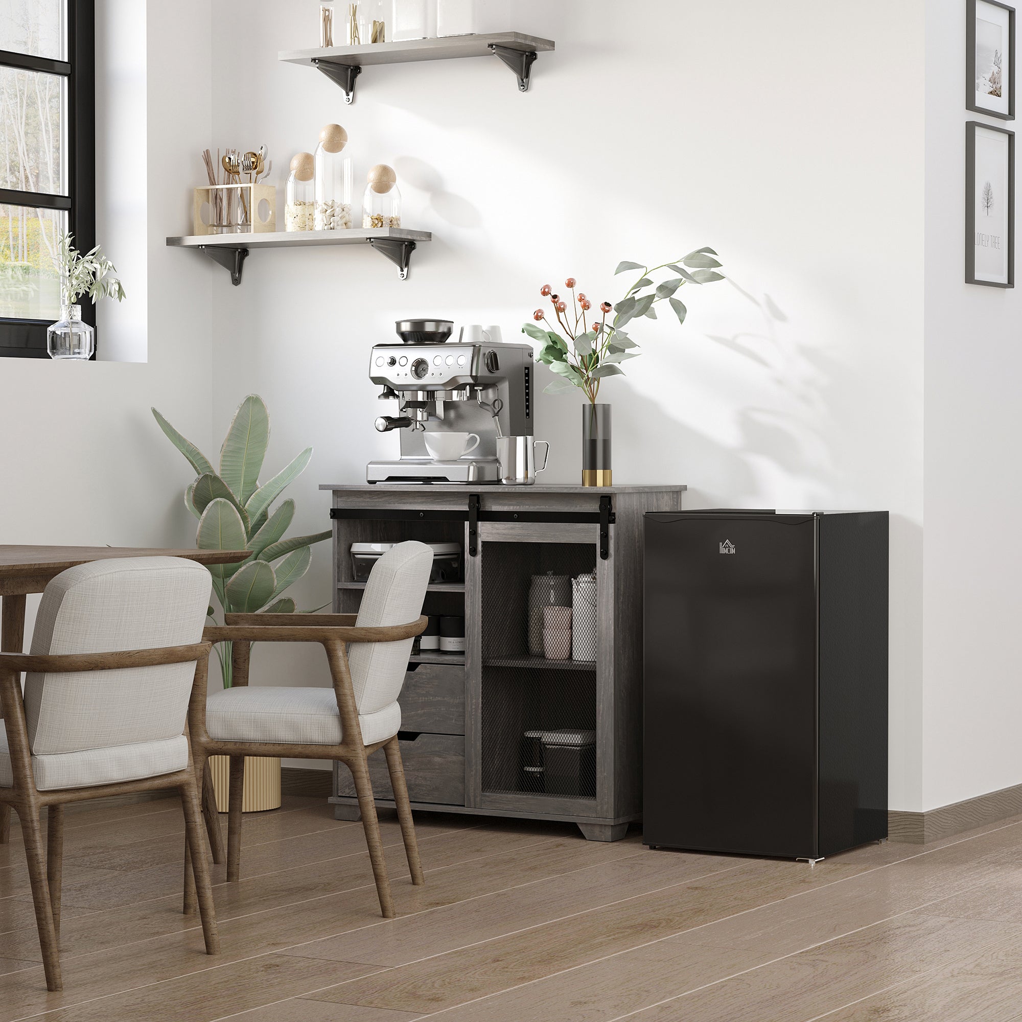 HOMCOM 3.2 Cu.Ft Mini Fridge with Freezer Compact Refrigerator Adjustable Shelf Mechanical Thermostat Reversible Door 
