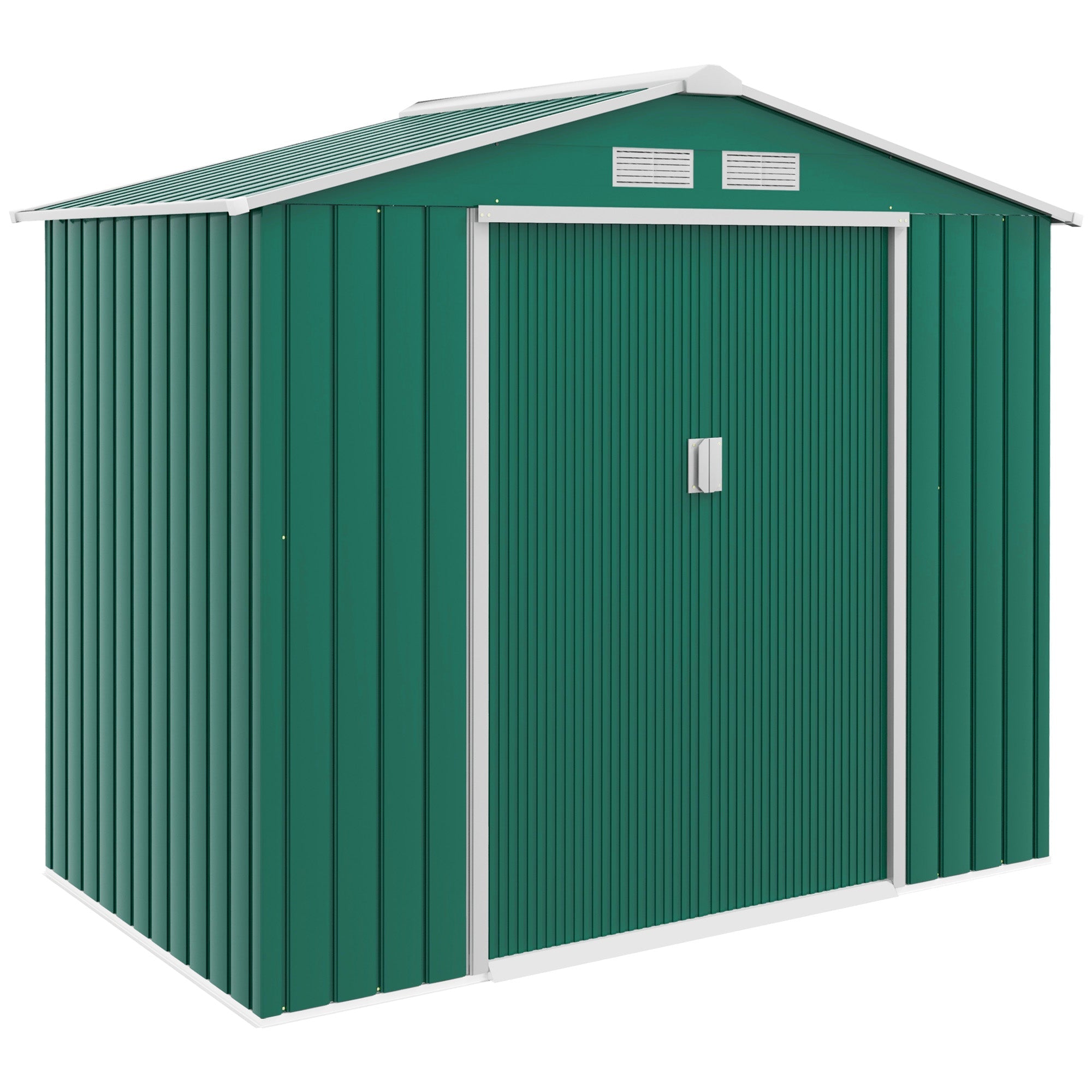 Outsunny Metal Garden Shed 7' x 4' x 6' Outdoor Storage Steel Foundation Double Doors Green 