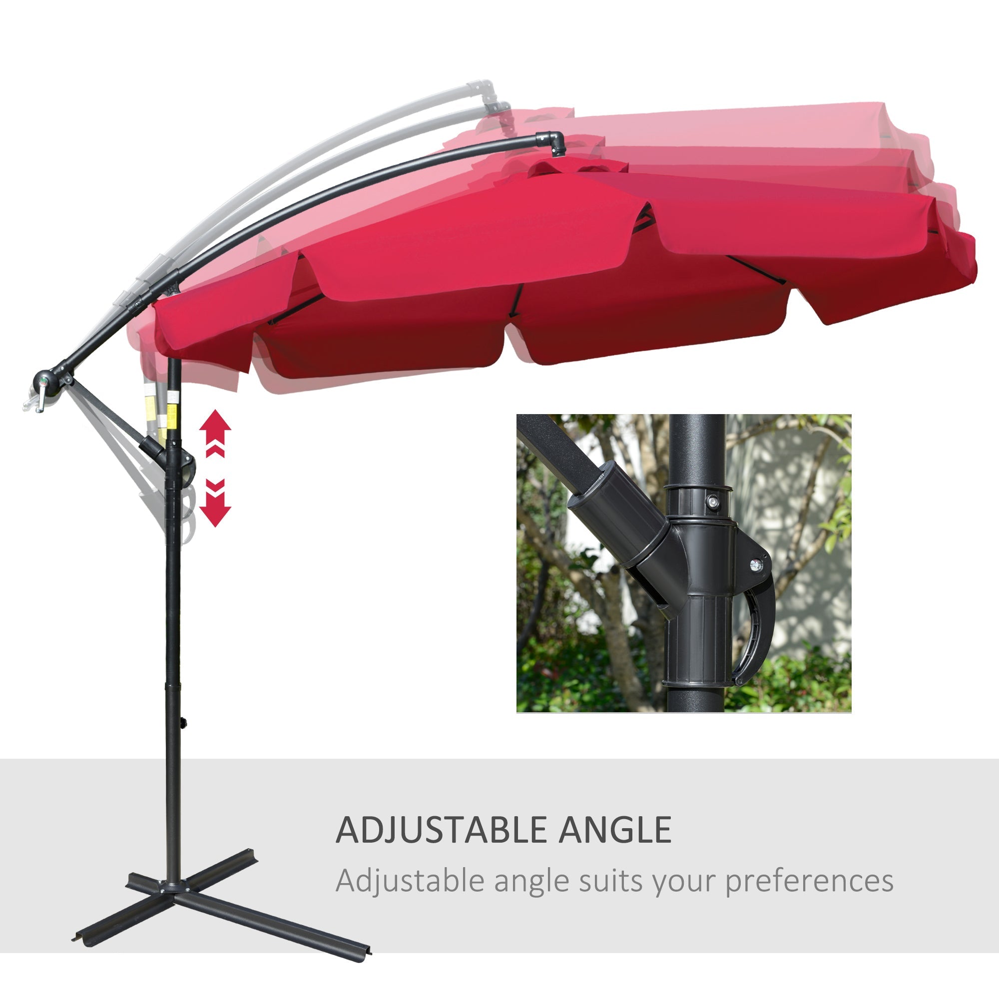 Outsunny 9FT Offset Hanging Patio Umbrella: Red Easy Crank Tilt Cross Base 8 Ribs UV Blocking Canopy 