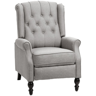 HOMCOM Luxury Manual Reclining Sofa Fabric Push Back Chair Button Tufted & Nail Head Trim Cozy Armrest Light Gray 