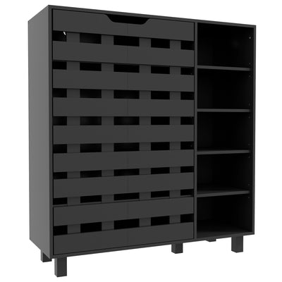 HOMCOM Shoe Storage Cabinet 21 Pair Organizer 5 Tier Double Door Cupboard 5 Tier Open Shelves 