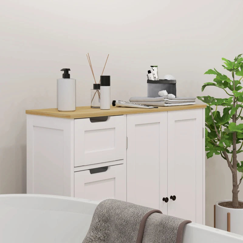 Freestanding Bathroom Floor Cabinet, Modern Bathroom Cabinet with Adjustable Shelf, 4 Drawers and 2 Doors, White