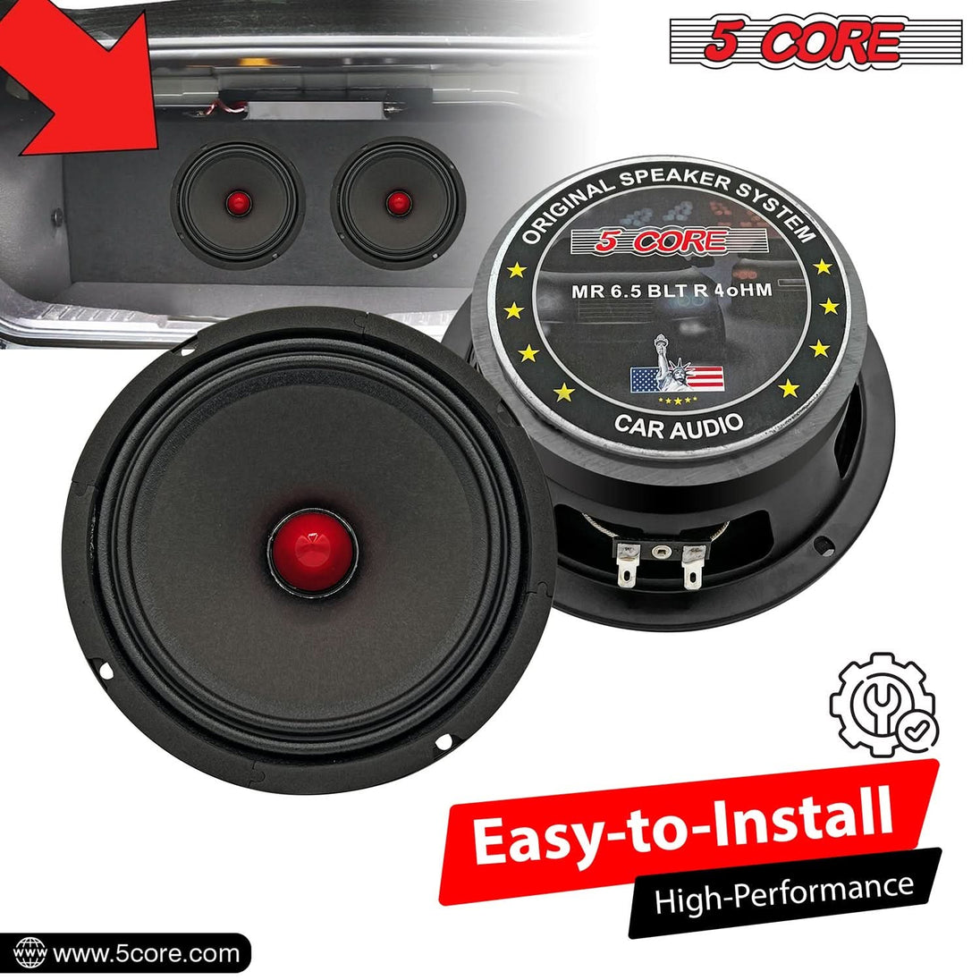 5Core 6.5 Inch Midrange Door Speaker 360W PMPO Subwoofer w Aluminum Bullet 4Ω Sub Woofer