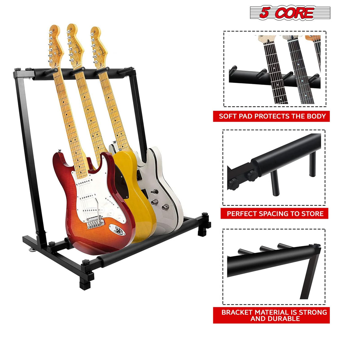 5 Core Multi Guitar Rack Stand Floor 3 Slot Adjustable Flying V Guitars Holder