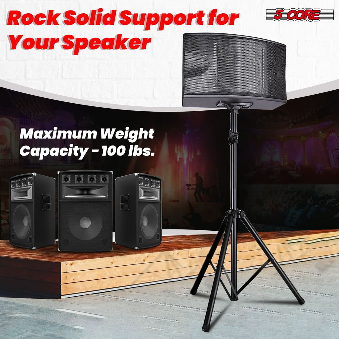 5Core Speaker Stand Tripod Tall Adjustable 72 Inch DJ Studio Monitor Stands Pole Mount BLACK