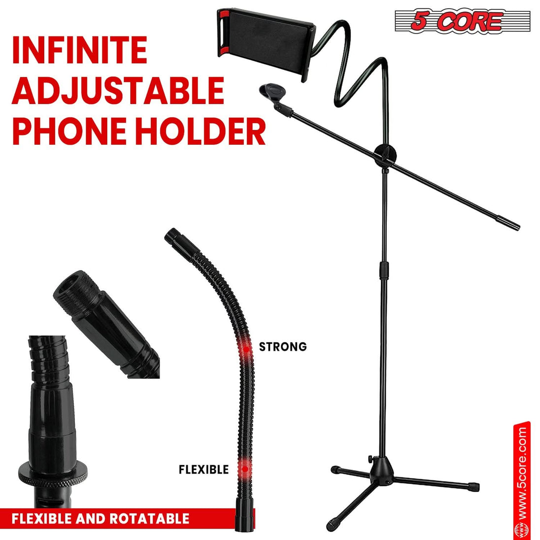 5 Core Tripod Mic Stand w Phone Holder Height Adjustable Microphone Mount Stands