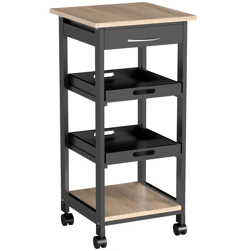 Kitchen Island Rolling Trolley Utility Serving Cart with Drawer Black