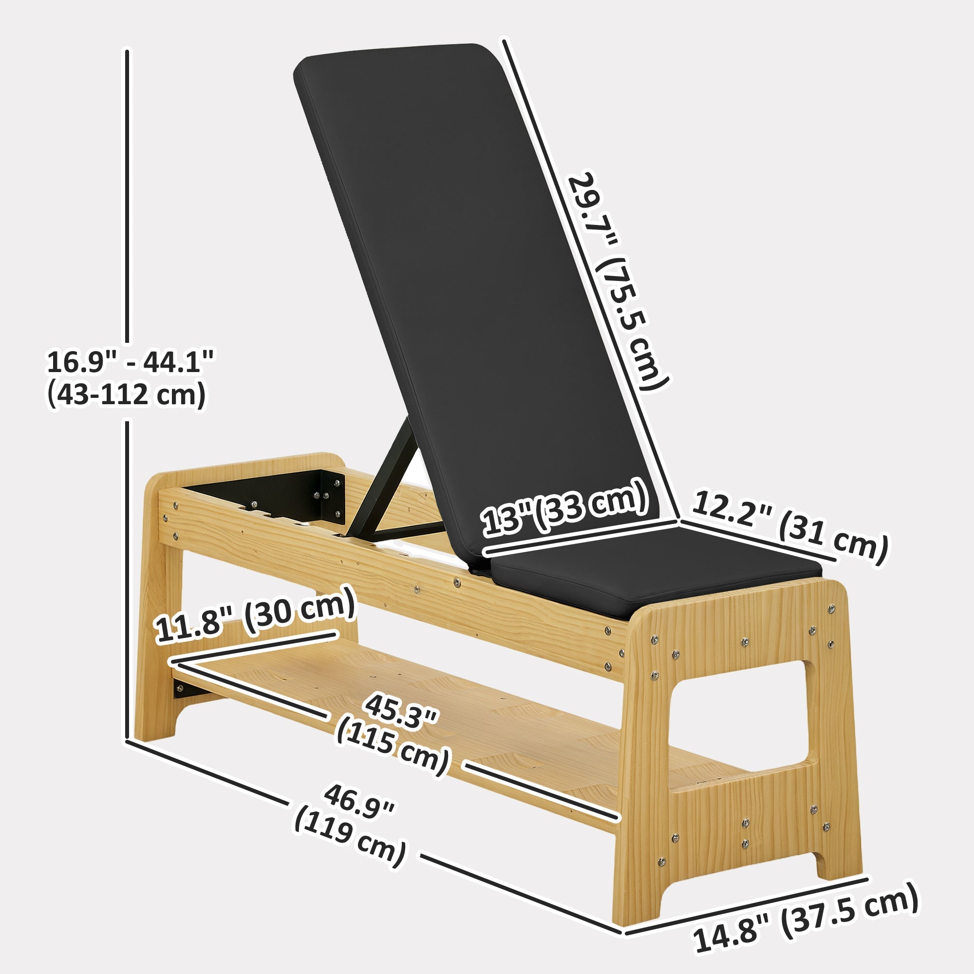 Soozier Wooden Adjustable Weight Bench with Dumbbell Storage Rack, Flat or Incline Workout Bench for Weight Lifting, Black 