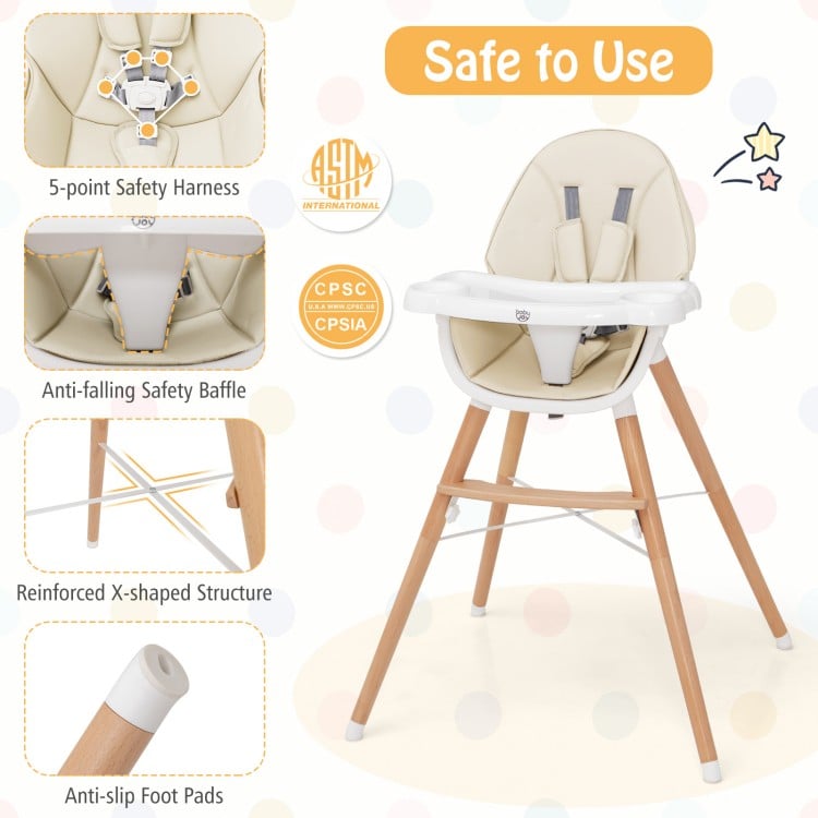 Baby High Chair with Dishwasher Safe Tray-Beige
