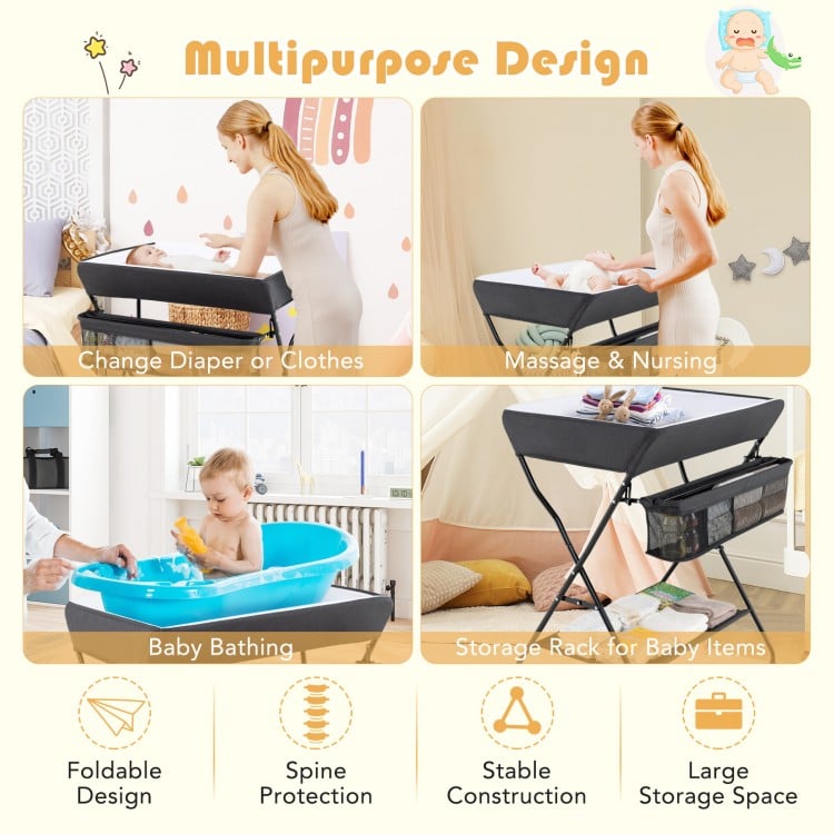 Baby Storage Folding Diaper Changing Table-Black