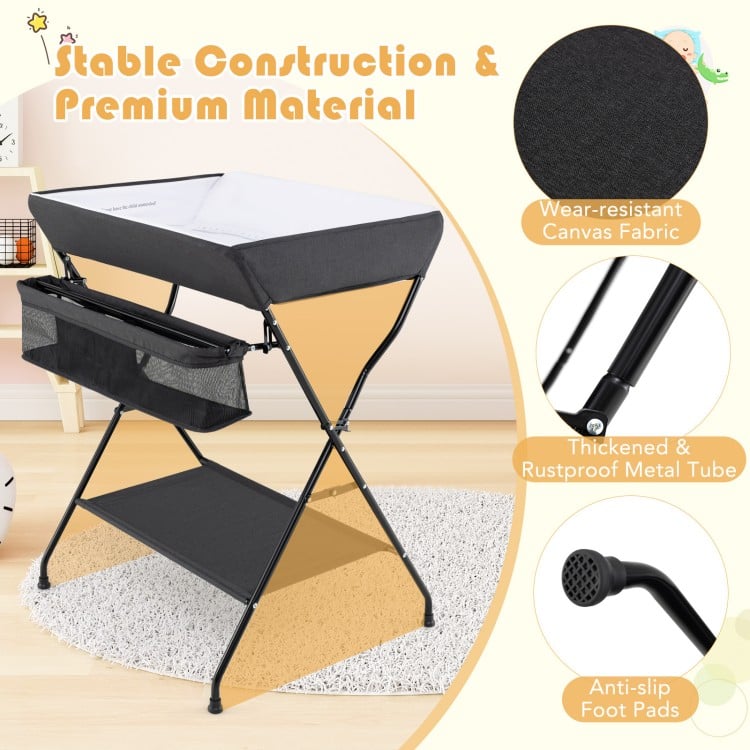 Baby Storage Folding Diaper Changing Table-Black