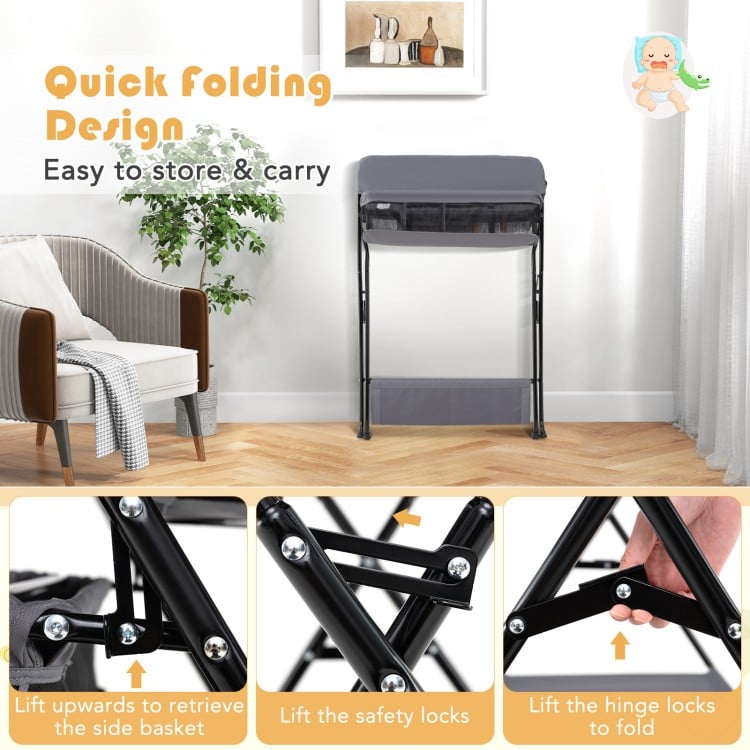 Baby Storage Folding Diaper Changing Table-Gray