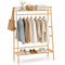 Freestanding Bamboo Clothing Rack with Hanging Rod, Storage Shelves & Side Hooks