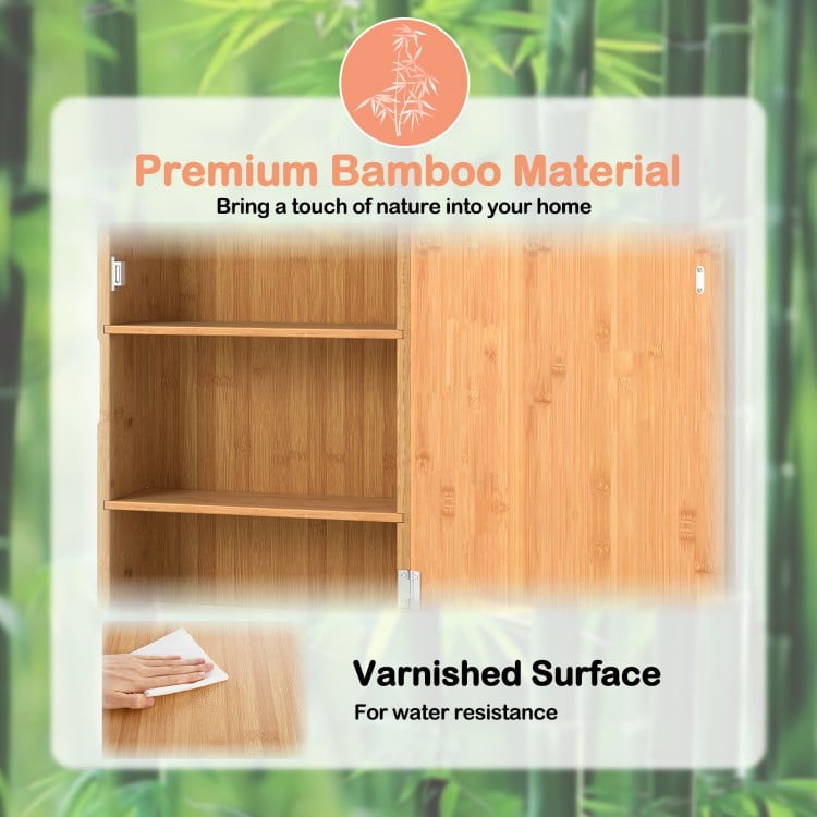 Bamboo Small Medicine Cabinet with Mirror Door and Removable Shelves-Natural