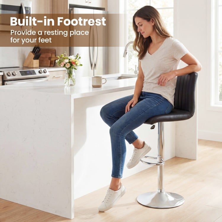 Bar Stools Set of 2 Adjustable Swivel Barstools with Back and Footrest-Black