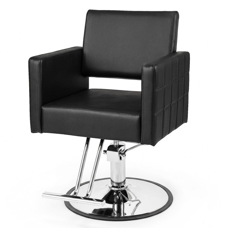 Barber Salon Chair with Hydraulic Pump, Adjustable Height Styling Chair, 360° Swivel Beauty Spa Chair, Heavy-Duty Reclining Salon Seat, Black & Silver