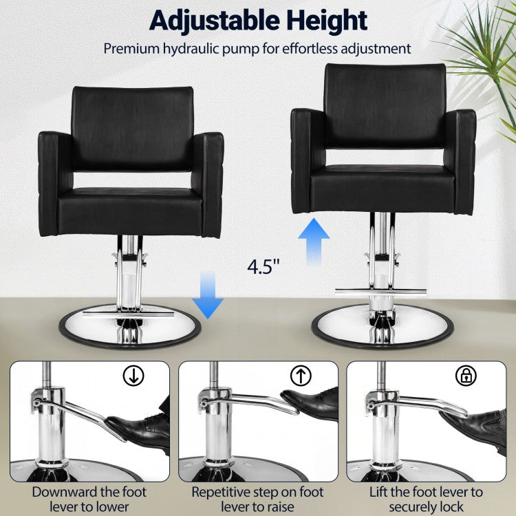 Barber Salon Chair with Hydraulic Pump, Adjustable Height Styling Chair, 360° Swivel Beauty Spa Chair, Heavy-Duty Reclining Salon Seat, Black & Silver