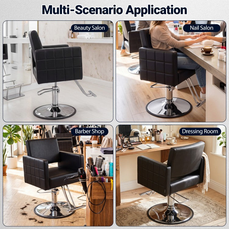 Barber Salon Chair with Hydraulic Pump, Adjustable Height Styling Chair, 360° Swivel Beauty Spa Chair, Heavy-Duty Reclining Salon Seat, Black & Silver