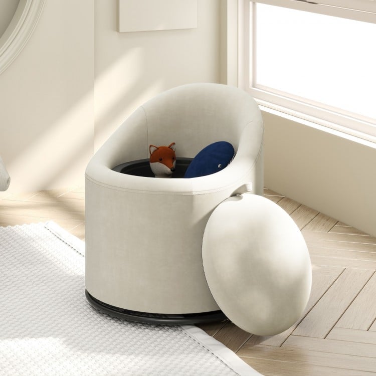 Barrel Chair with Storage 360° Swivel Upholstered Vanity Chair-Beige