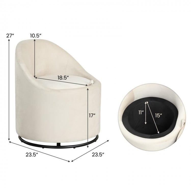 Barrel Chair with Storage 360° Swivel Upholstered Vanity Chair-Beige