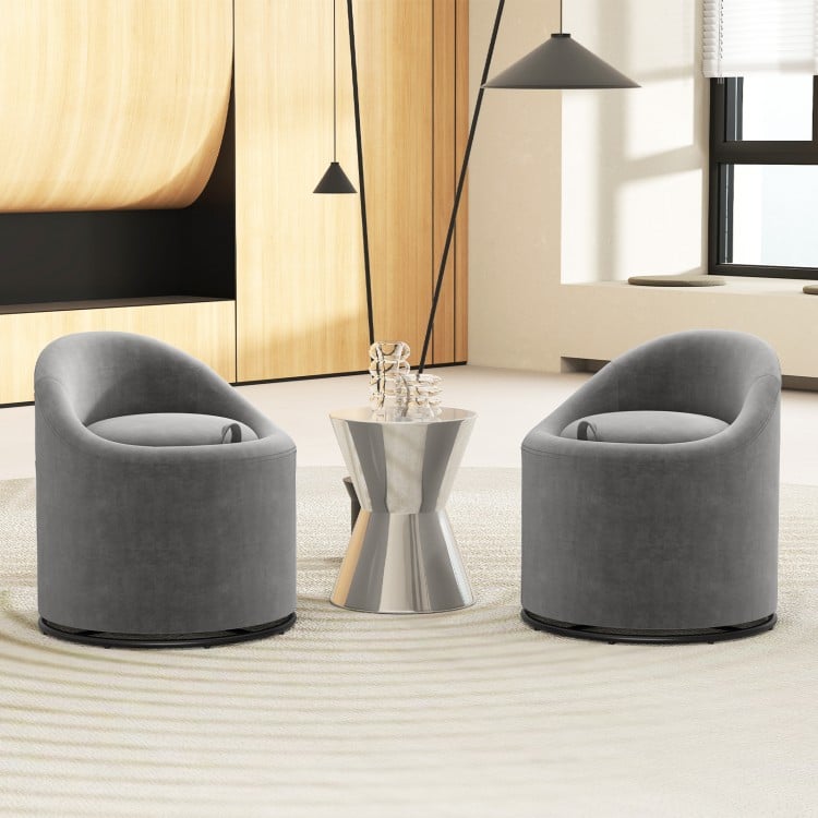 Barrel Chair with Storage 360° Swivel Upholstered Vanity Chair-Gray