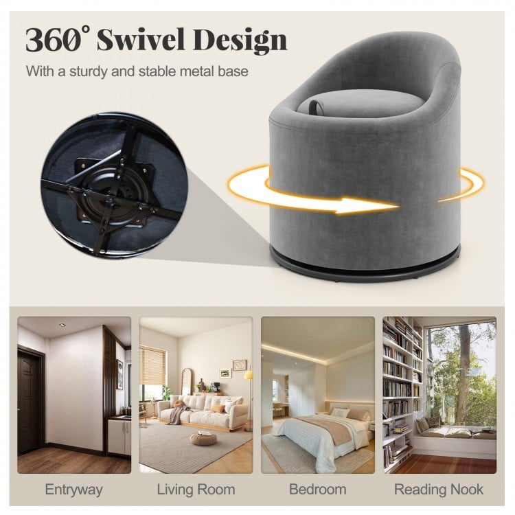 Barrel Chair with Storage 360° Swivel Upholstered Vanity Chair-Gray
