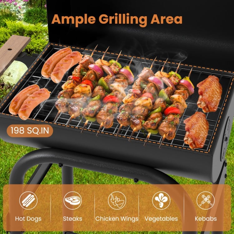 Barrel Charcoal Grill with Foldable Side Table and Thermostat