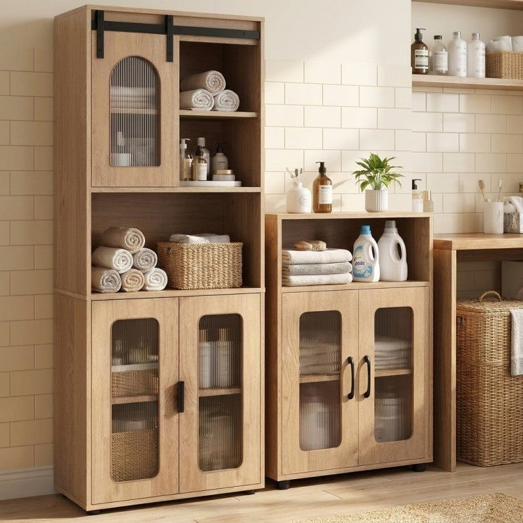 2-Piece Bathroom Cabinet Set with 59" Tall Storage Cabinet & 33" Floor Cabinet