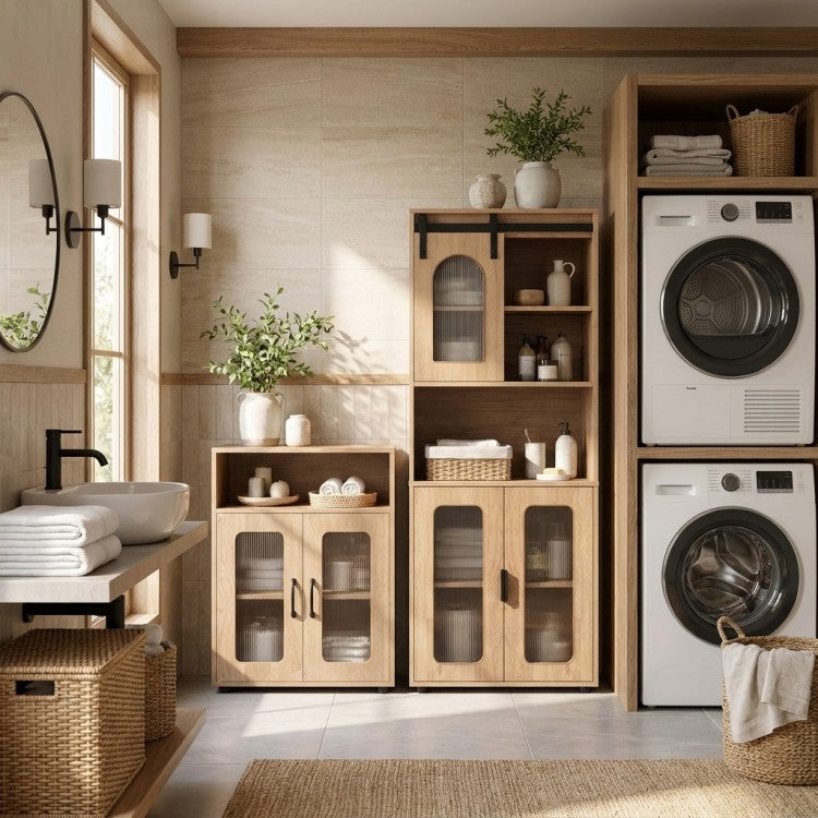 2-Piece Bathroom Cabinet Set with 59" Tall Storage Cabinet & 33" Floor Cabinet