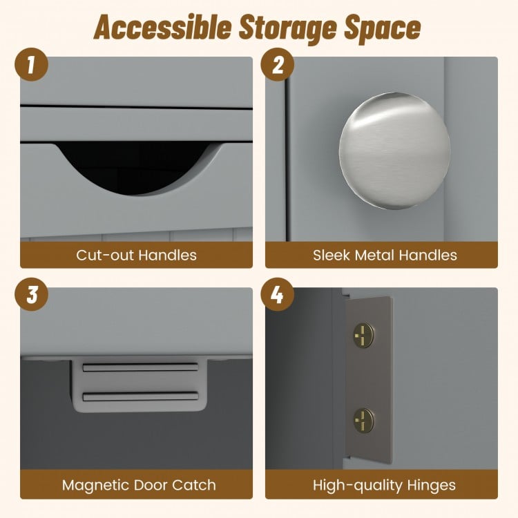Bathroom Floor Cabinet Side Storage Cabinet with 3 Drawers and 1 Cupboard-Gray