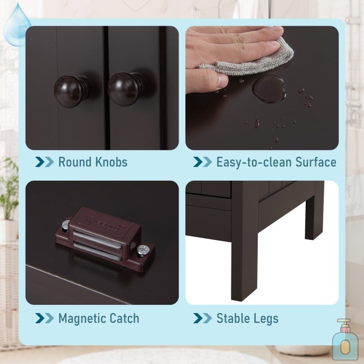 Bathroom Floor Storage Double Door Cupboard Cabinet-Brown