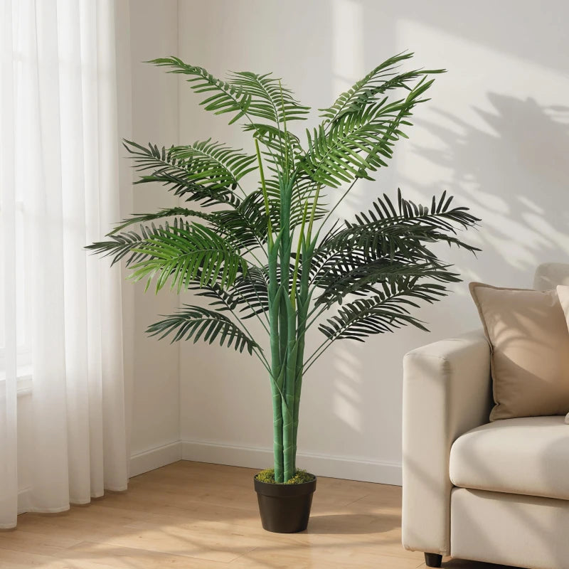 5FT Artificial Palm Tree, Fake Tropical Tree with Lifelike Leaves, Faux Plant in Pot for Indoor Decoration, Green