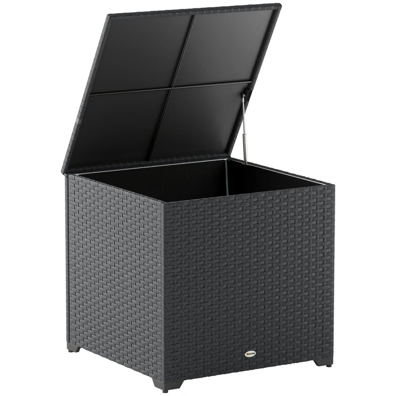 67 Gallon Rattan Deck Box, Wicker Outdoor Storage Box with Waterproof Zippered Liner, Safe Pneumatic Rod, Grey