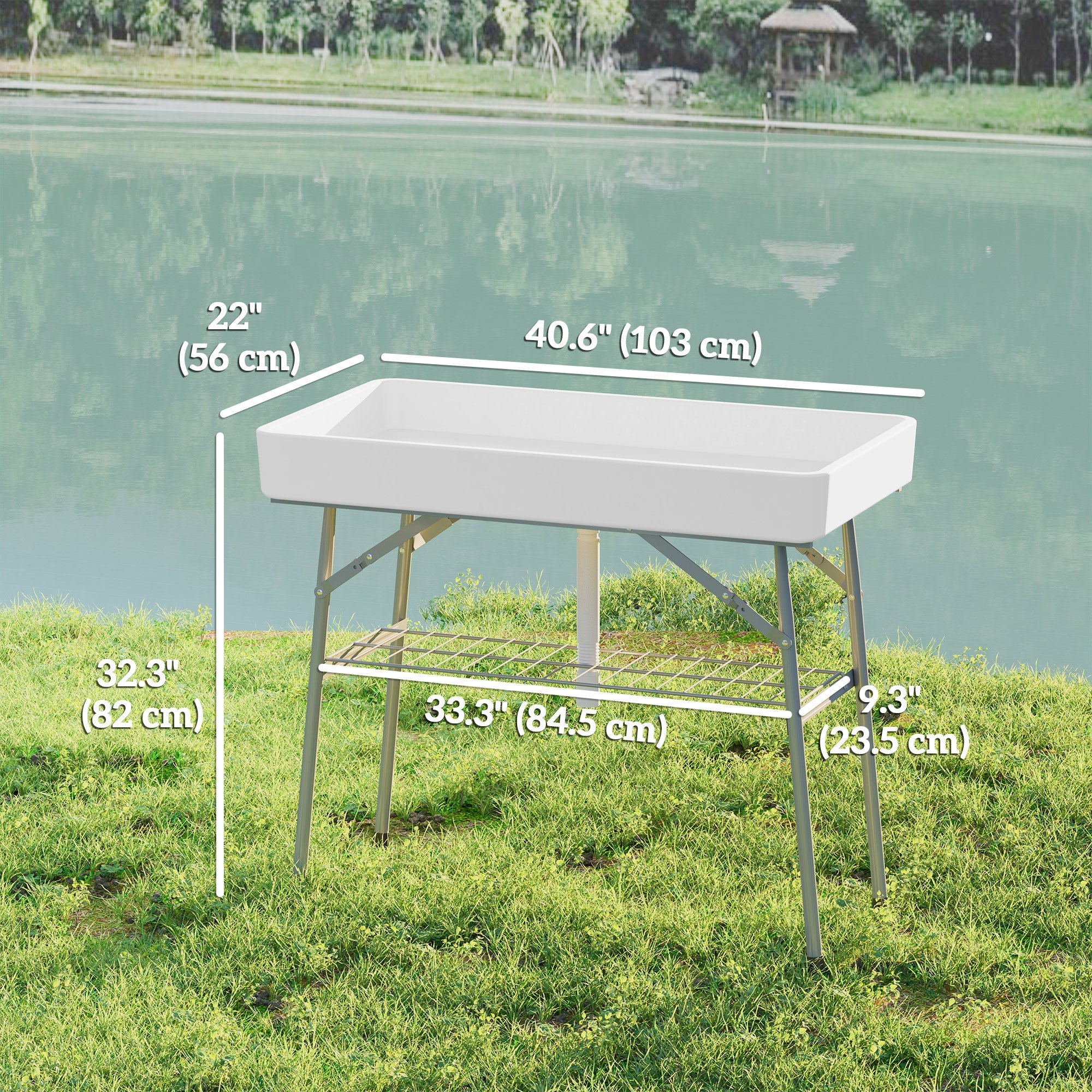Outsunny 3.4ft Folding Ice Cooler Table with Drain, Party Cooler for Drinks, Outdoor Cooler Table with Storage Shelf, Patio Cooler Table for Party Picnic BBQ Camping Wedding, White 