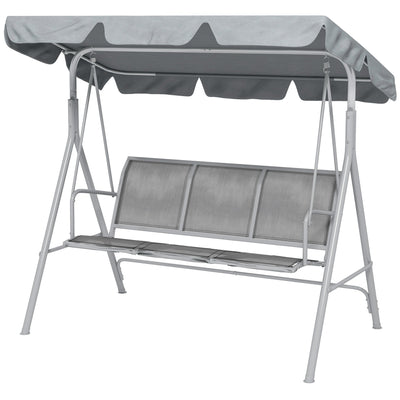 Outsunny Light Grey 3-Seater Patio Swing Chair: Outdoor Garden Hammock Glider with A-Frame, Canopy, Porch Swing Comfort 