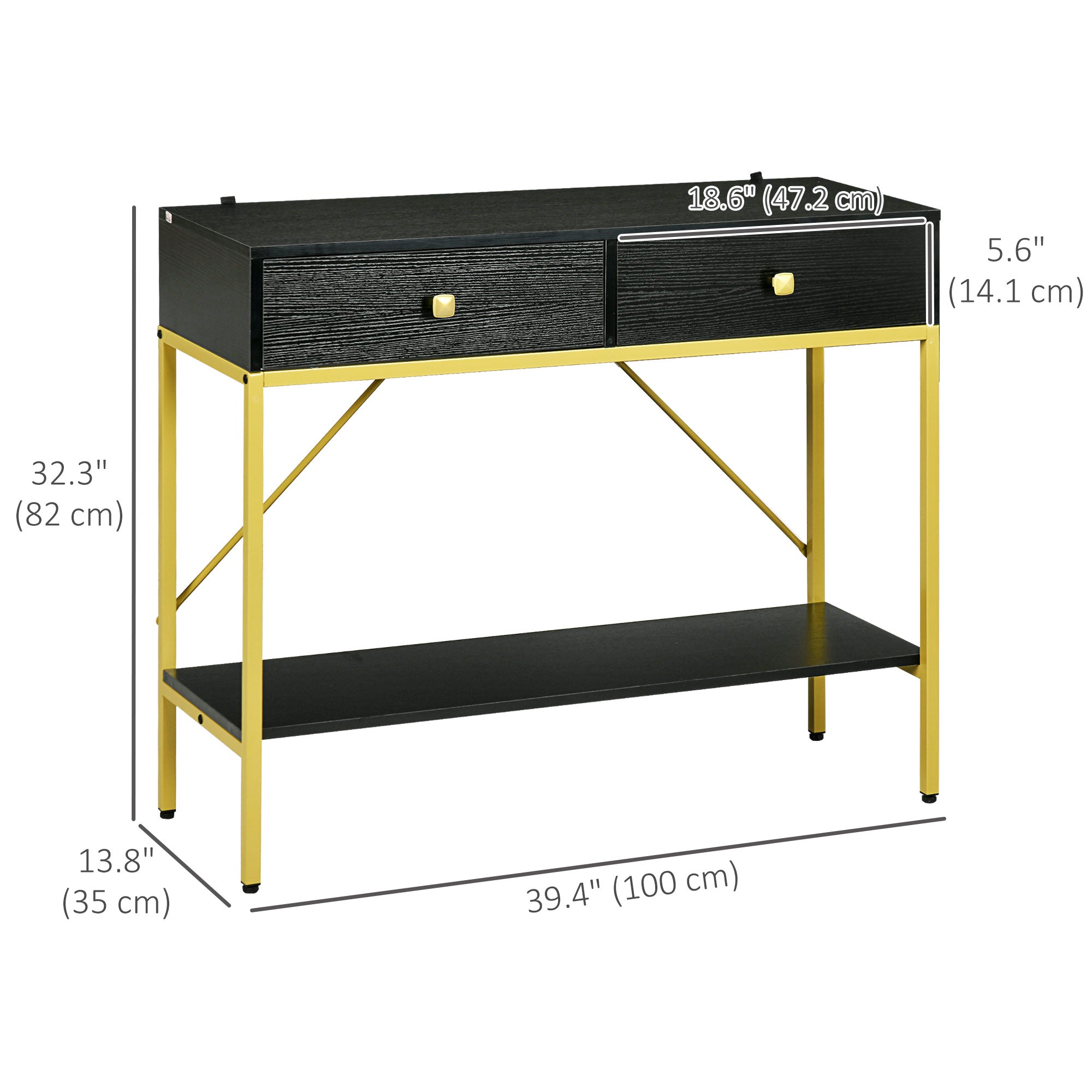 HOMCOM Hallway Console Table Entryway 2 Drawers Storage Shelf Living Room Bedroom Black 
