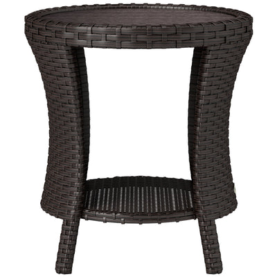 Outsunny 18" Wicker Outdoor Coffee Table, PE Rattan Patio Side Table with 2-Tier Storage, Composite Wood Top, Brown 