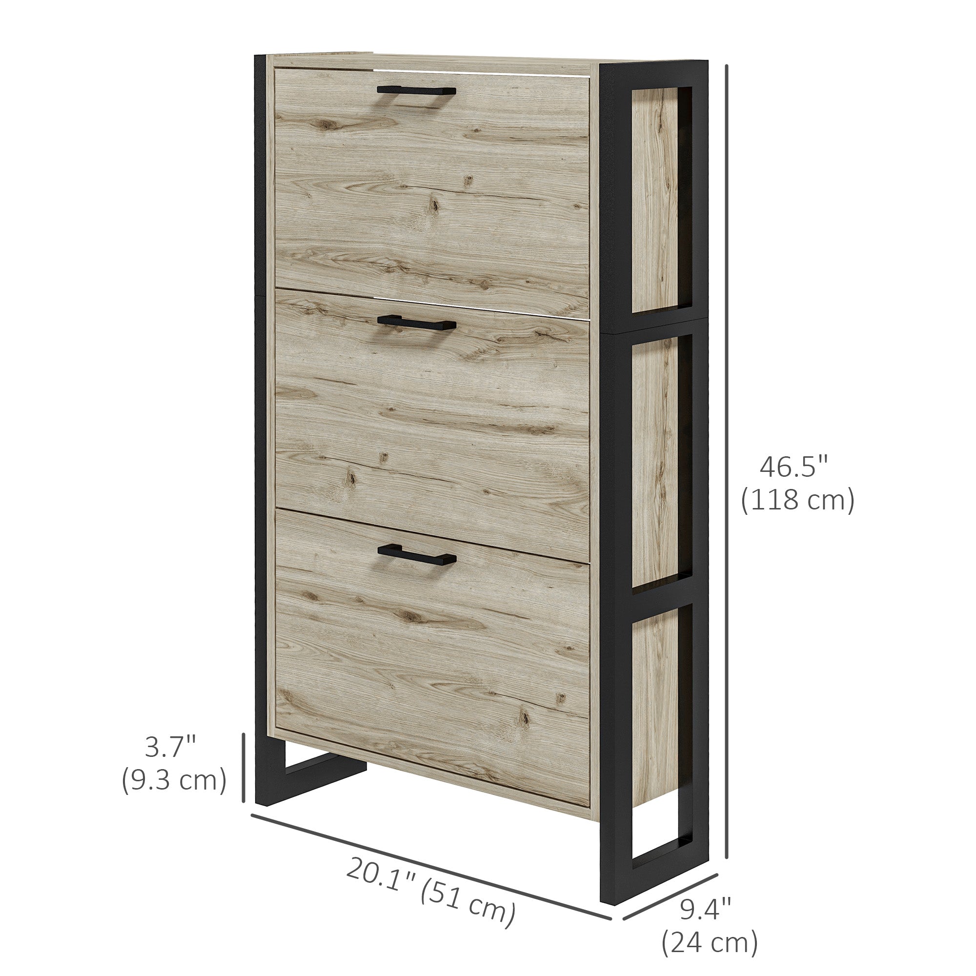 HOMCOM Shoe Cabinet with 3 Flip Drawer, Narrow Slim Shoe Storage Cabinet for 15 Pairs, Walnut 