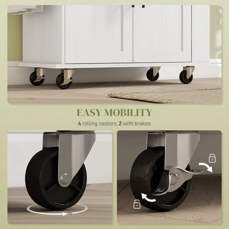 Rolling Island with Wheels for Kitchen, Kitchen Island on Rollers with Power Outlets, Drawer and Doors