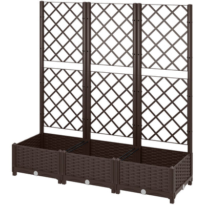 Outsunny Raised Garden Bed with Trellis, Plastic Raised Flower Bed with Drainage Holes and Drain Plugs, 47" x 16" x 48" 