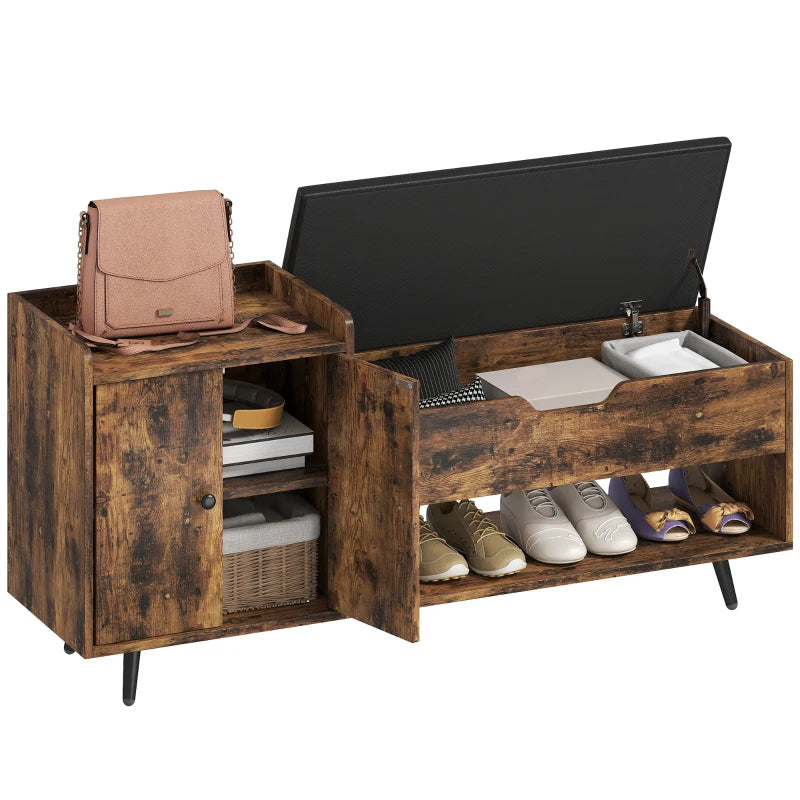 Storage Bench, Entryway Bench with Cushion, Hidden Storage, Compartments, Rustic Brown